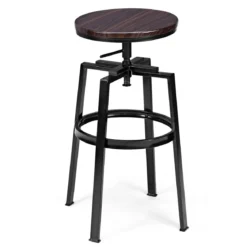 2 x Hocker Rund Tresenhocker Metall-Barstuhl Barhocker Holzhocker höhenverstellbar