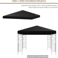 3x3m Ersatzdach für Pavillon Pavillondach Ersatzbezug mit Klettverschlüssen