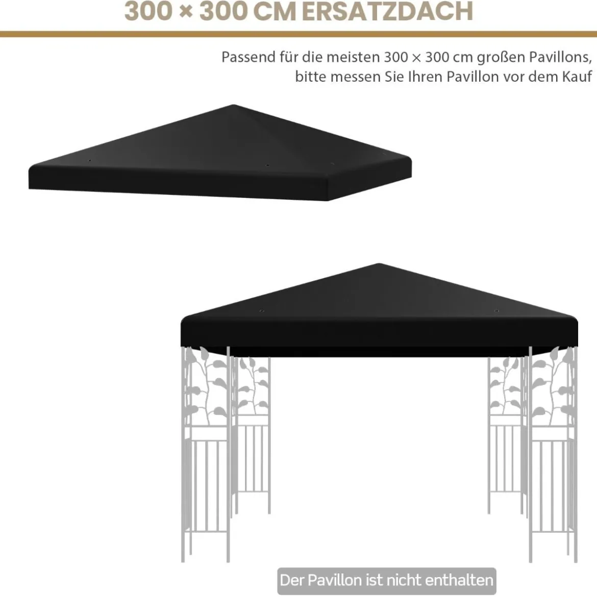 3x3m Ersatzdach für Pavillon Pavillondach Ersatzbezug mit Klettverschlüssen