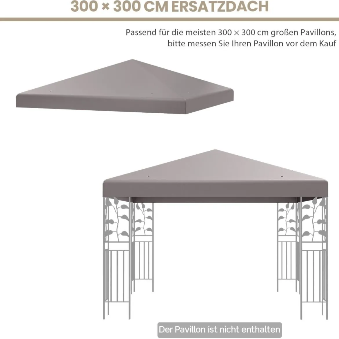 3x3m Ersatzdach für Pavillon Pavillondach Ersatzbezug mit Klettverschlüssen