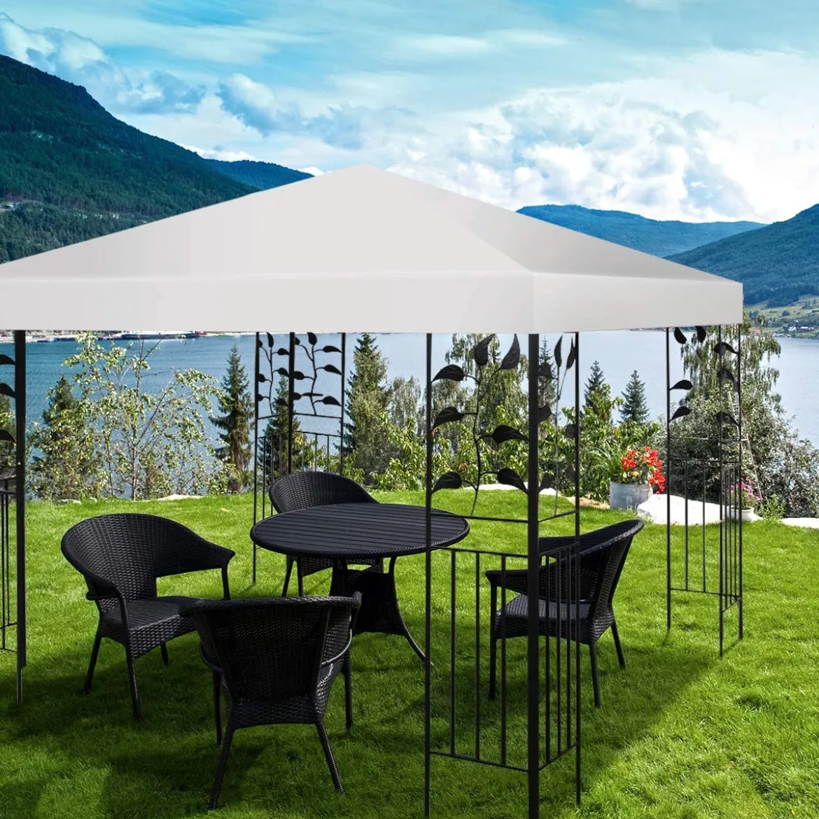 3x3m Ersatzdach für Pavillon Pavillondach Ersatzbezug mit Klettverschlüssen