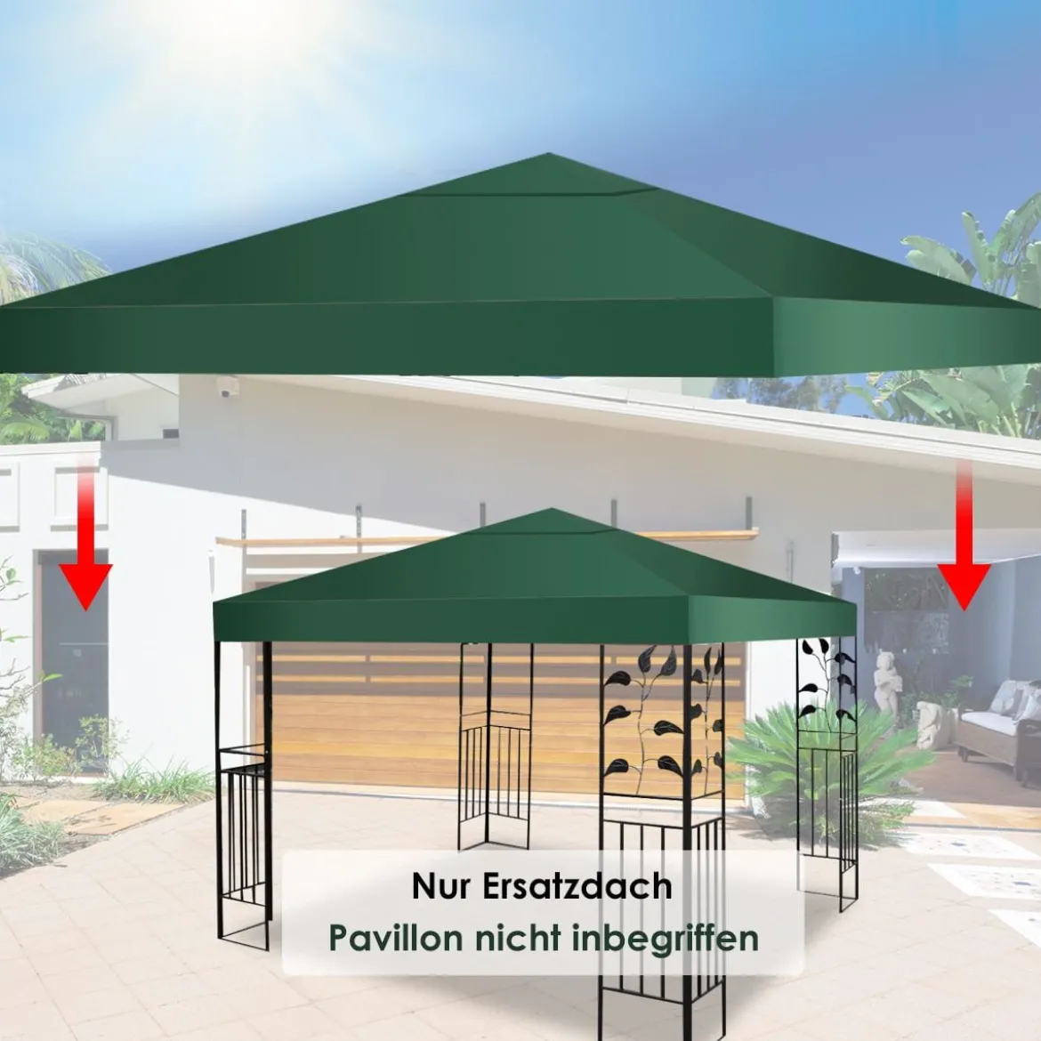 3x3m Ersatzdach für Pavillon Pavillondach Ersatzbezug mit Klettverschlüssen