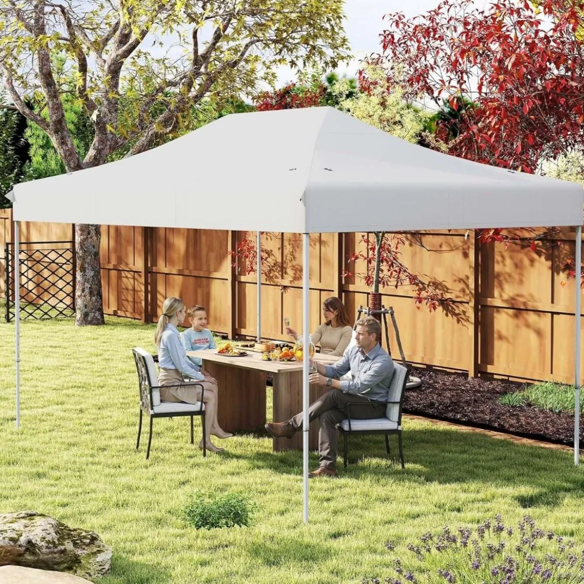 3 x 4,5 m Faltpavillon mit Rollentasche & 4 Seilen Höhenverstellbarer Pop Up Pavillon Gartenpavillon