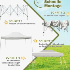3 x 4,5 m Faltpavillon mit Rollentasche & 4 Seilen Höhenverstellbarer Pop Up Pavillon Gartenpavillon