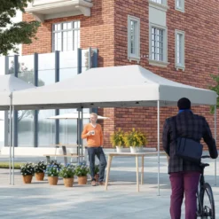 3 x 4,5 m Faltpavillon mit Rollentasche & 4 Seilen Höhenverstellbarer Pop Up Pavillon Gartenpavillon
