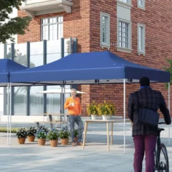 3 x 4,5 m Faltpavillon mit Rollentasche & 4 Seilen Höhenverstellbarer Pop Up Pavillon Gartenpavillon