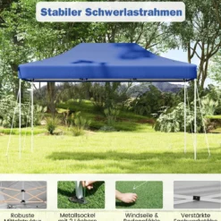3 x 4,5 m Faltpavillon mit Rollentasche & 4 Seilen Höhenverstellbarer Pop Up Pavillon Gartenpavillon
