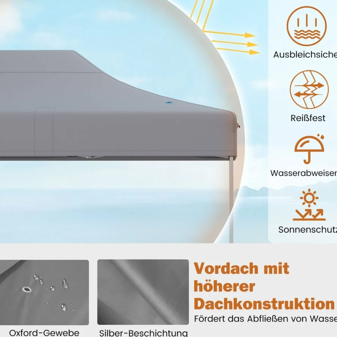 3 x 4,5 m Faltpavillon mit Rollentasche & 4 Seilen Höhenverstellbarer Pop Up Pavillon Gartenpavillon