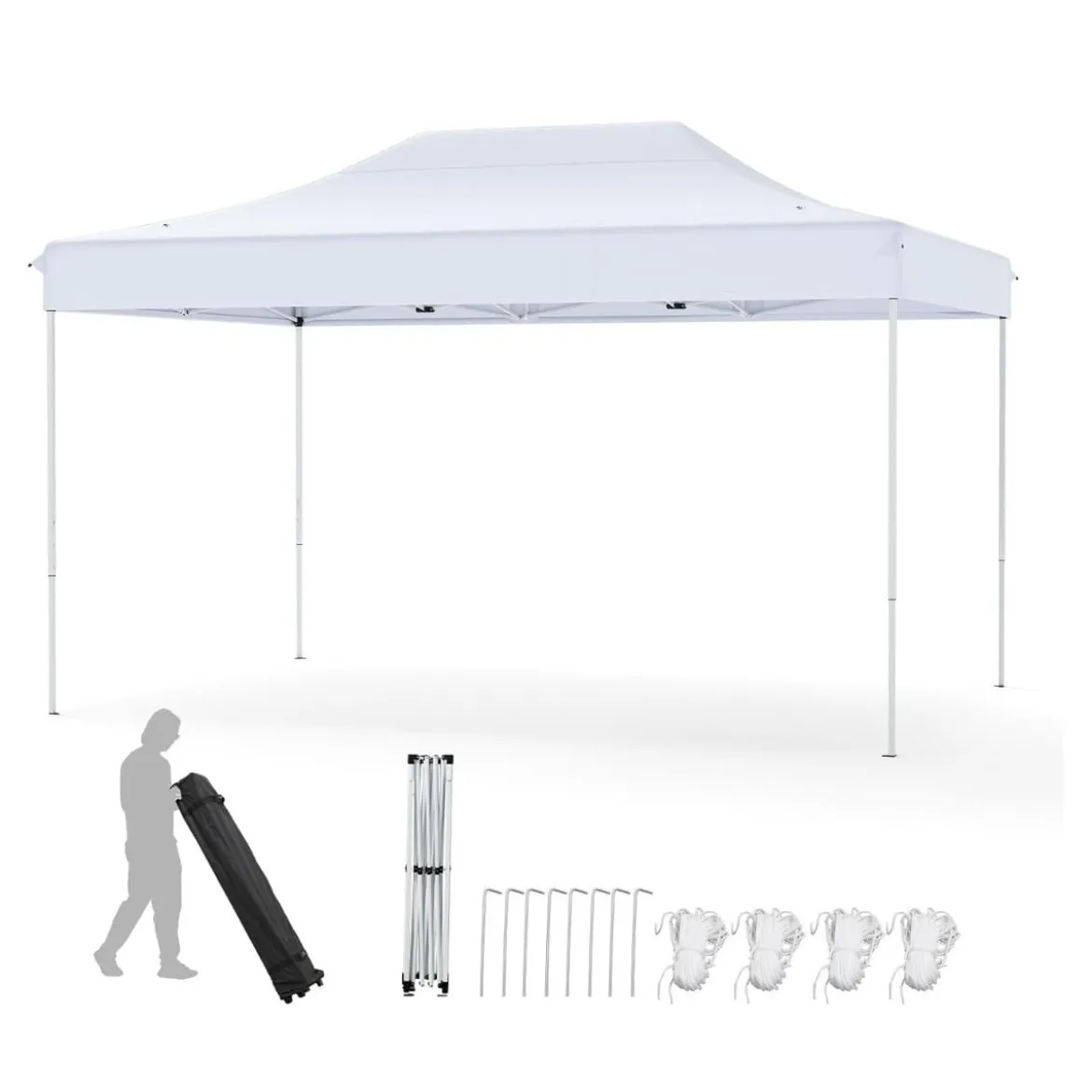 3 x 4,5 m Faltpavillon mit Rollentasche & 4 Seilen Höhenverstellbarer Pop Up Pavillon Gartenpavillon