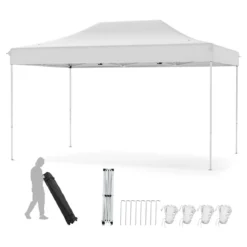 3 x 4,5 m Faltpavillon mit Rollentasche & 4 Seilen Höhenverstellbarer Pop Up Pavillon Gartenpavillon