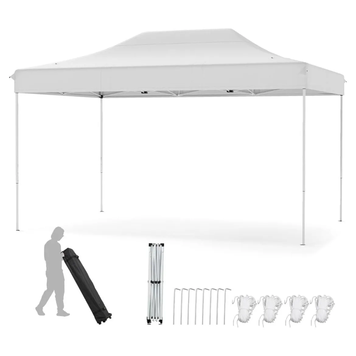 3 x 4,5 m Faltpavillon mit Rollentasche & 4 Seilen Höhenverstellbarer Pop Up Pavillon Gartenpavillon