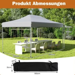3 x 4,5 m Faltpavillon mit Rollentasche & 4 Seilen Höhenverstellbarer Pop Up Pavillon Gartenpavillon