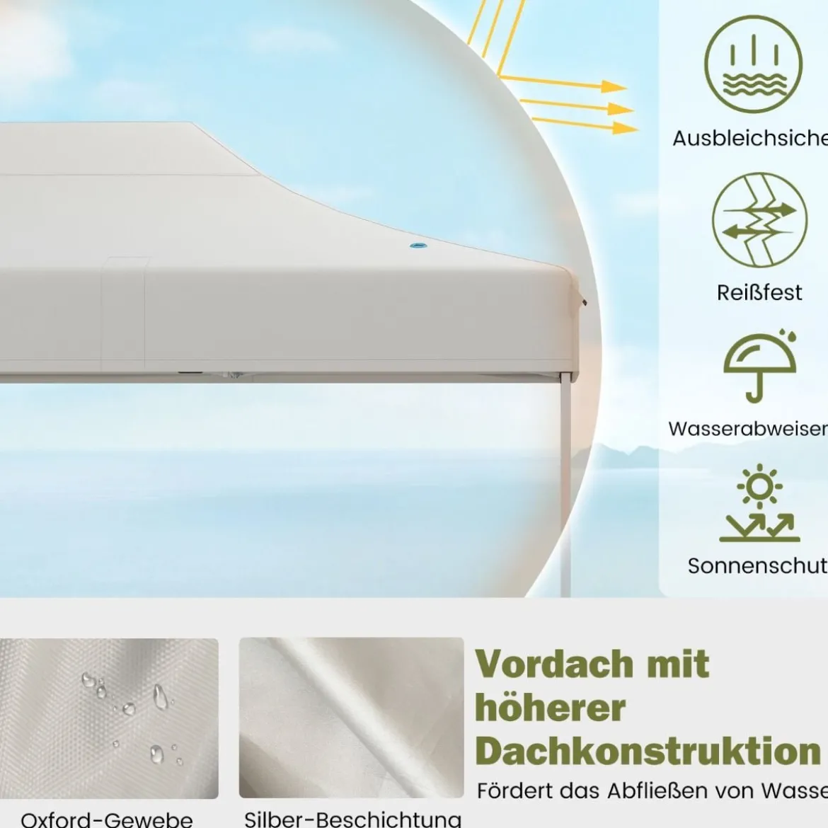 3 x 4,5 m Faltpavillon mit Rollentasche & 4 Seilen Höhenverstellbarer Pop Up Pavillon Gartenpavillon