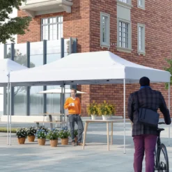 3 x 4,5 m Faltpavillon mit Rollentasche & 4 Seilen Höhenverstellbarer Pop Up Pavillon Gartenpavillon