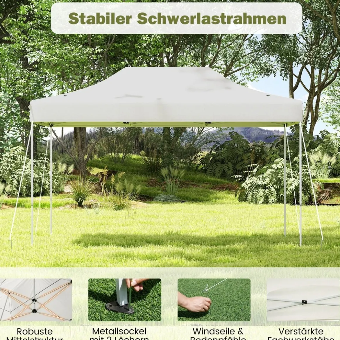 3 x 4,5 m Faltpavillon mit Rollentasche & 4 Seilen Höhenverstellbarer Pop Up Pavillon Gartenpavillon