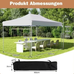 3 x 4,5 m Faltpavillon mit Rollentasche & 4 Seilen Höhenverstellbarer Pop Up Pavillon Gartenpavillon