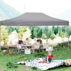 3 x 4,5 m Faltpavillon mit Rollentasche & 4 Seilen Höhenverstellbarer Pop Up Pavillon Gartenpavillon