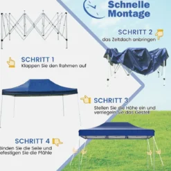 3 x 4,5 m Faltpavillon mit Rollentasche & 4 Seilen Höhenverstellbarer Pop Up Pavillon Gartenpavillon