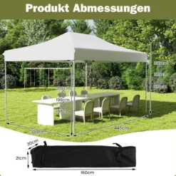 3 x 4,5 m Faltpavillon mit Rollentasche & 4 Seilen Höhenverstellbarer Pop Up Pavillon Gartenpavillon