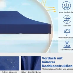 3 x 4,5 m Faltpavillon mit Rollentasche & 4 Seilen Höhenverstellbarer Pop Up Pavillon Gartenpavillon