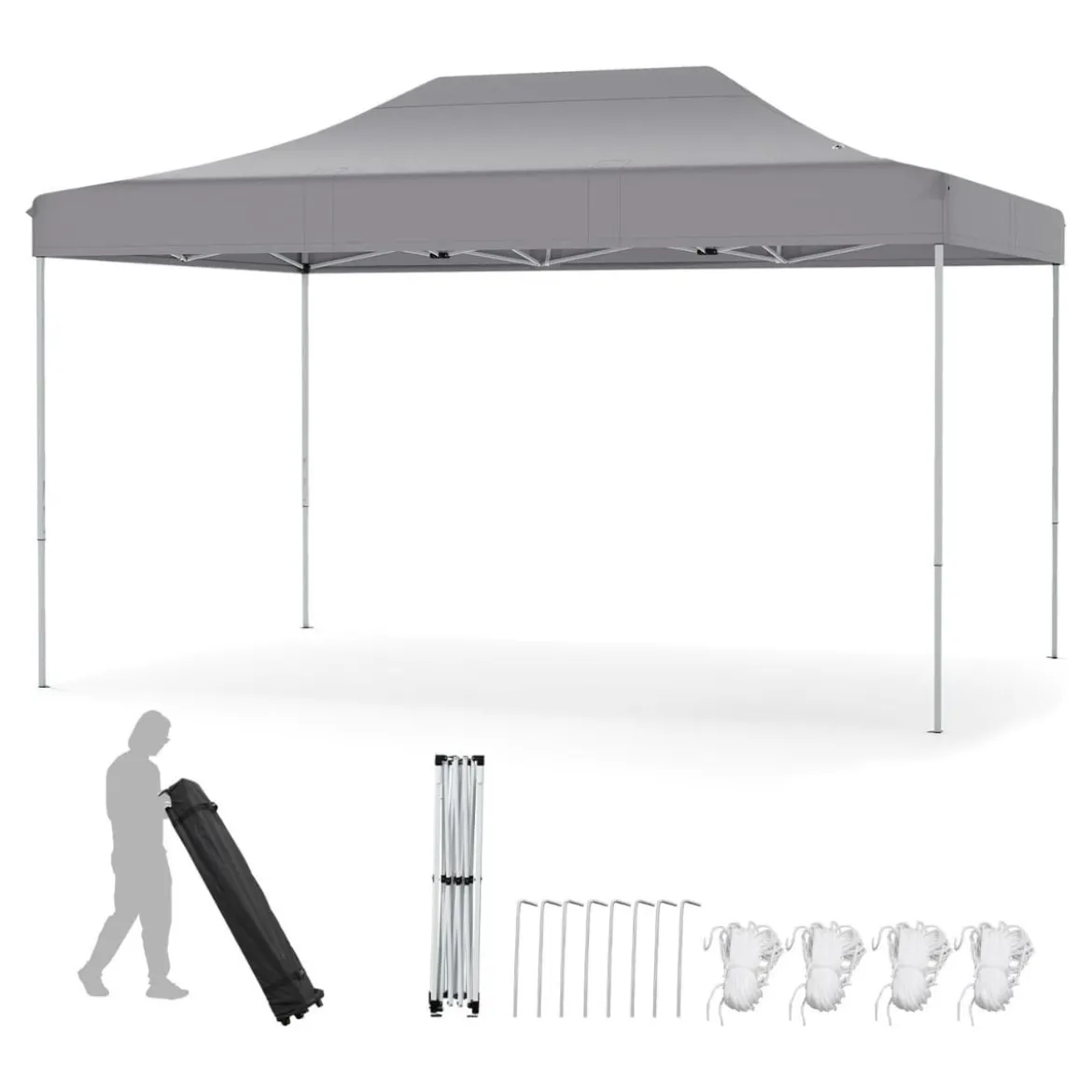 3 x 4,5 m Faltpavillon mit Rollentasche & 4 Seilen Höhenverstellbarer Pop Up Pavillon Gartenpavillon