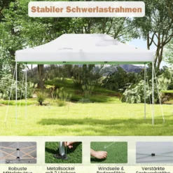 3 x 4,5 m Faltpavillon mit Rollentasche & 4 Seilen Höhenverstellbarer Pop Up Pavillon Gartenpavillon