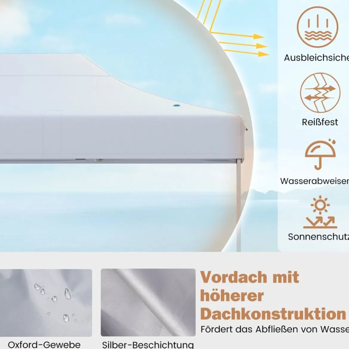 3 x 4,5 m Faltpavillon mit Rollentasche & 4 Seilen Höhenverstellbarer Pop Up Pavillon Gartenpavillon