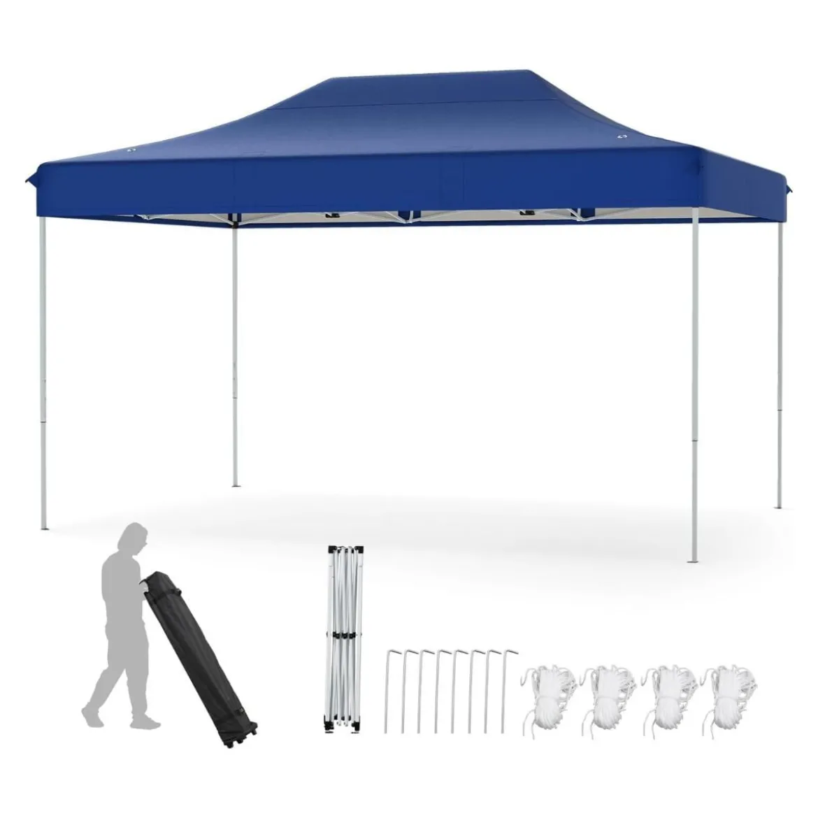 3 x 4,5 m Faltpavillon mit Rollentasche & 4 Seilen Höhenverstellbarer Pop Up Pavillon Gartenpavillon