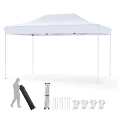3 x 4,5 m Faltpavillon mit Rollentasche & 4 Seilen Höhenverstellbarer Pop Up Pavillon Gartenpavillon