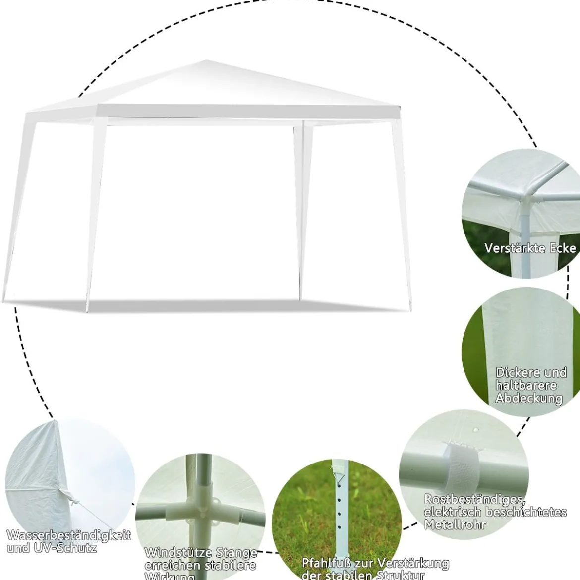 3 x 3 m Faltpavillon Partyzelt Gartenzelt mit Heringen & Windseilen Weiß