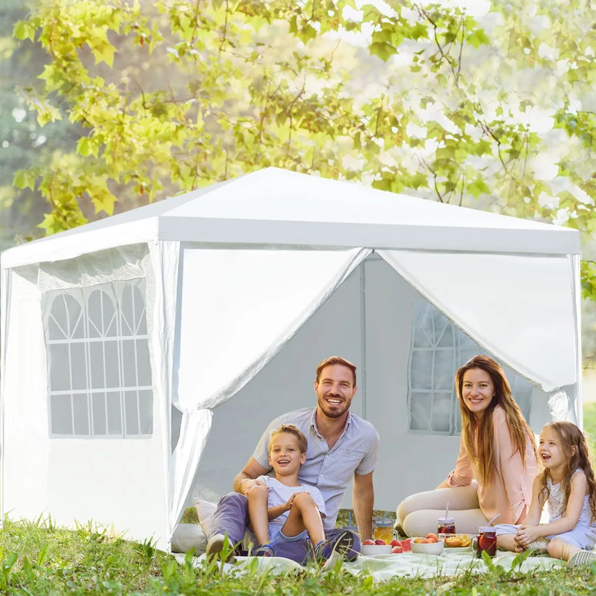3x3m Gartenzelt mit 4 abnehmbaren Seitenwänden & Fenstern ideal für Hochzeiten