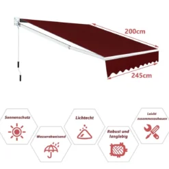 2,5 x 2 m Gelenkarmmarkise mit UV- & Wasserbeständigem Material & Kurbel