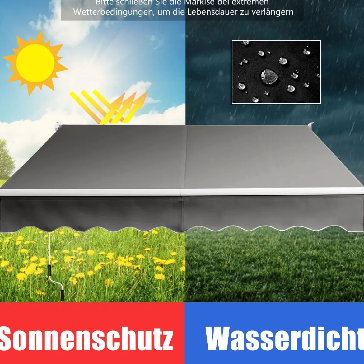 2,5 x 2 m Gelenkarmmarkise mit UV- & Wasserbeständigem Material & Kurbel