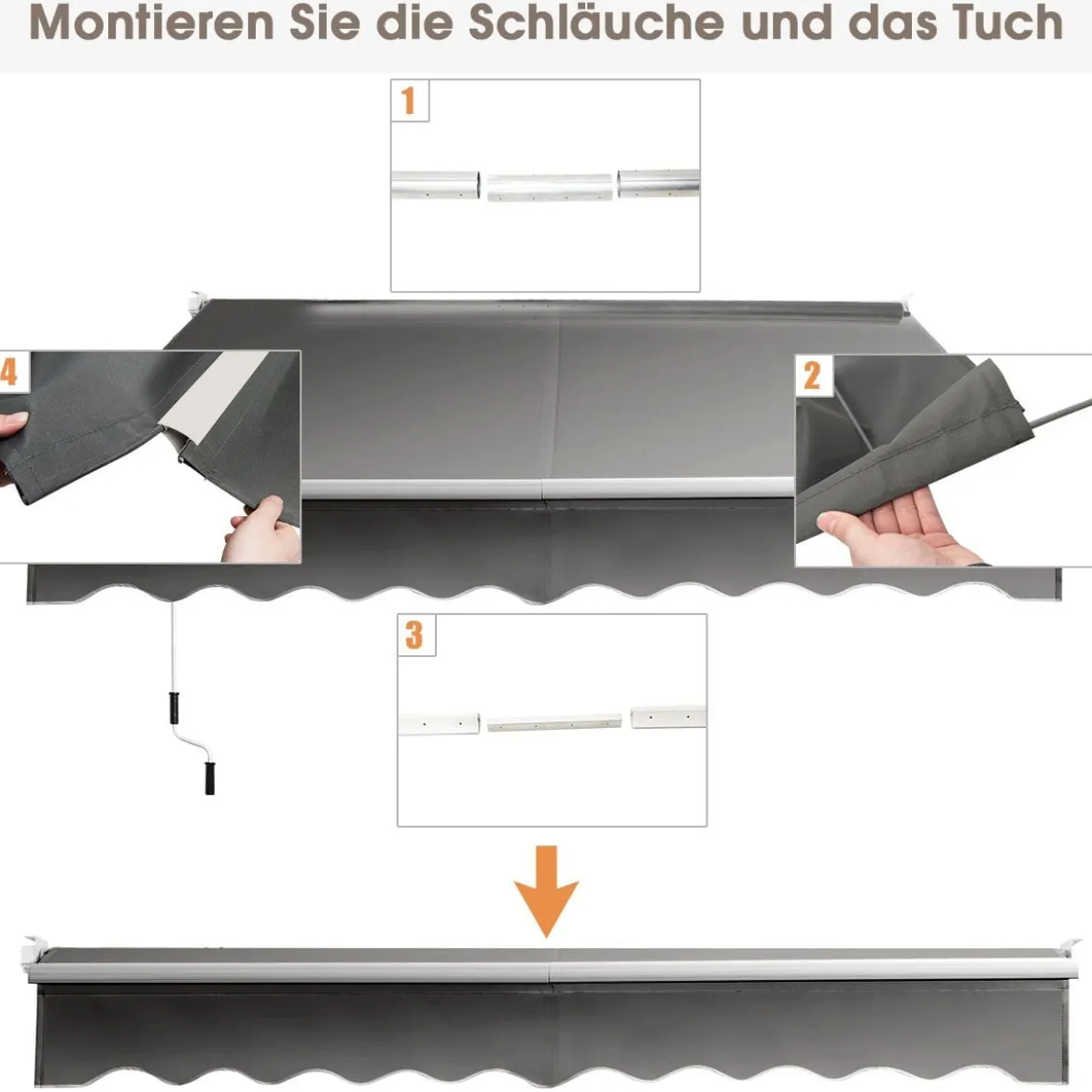 2,5 x 2 m Gelenkarmmarkise mit UV- & Wasserbeständigem Material & Kurbel
