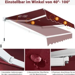 2,5 x 2 m Gelenkarmmarkise mit UV- & Wasserbeständigem Material & Kurbel