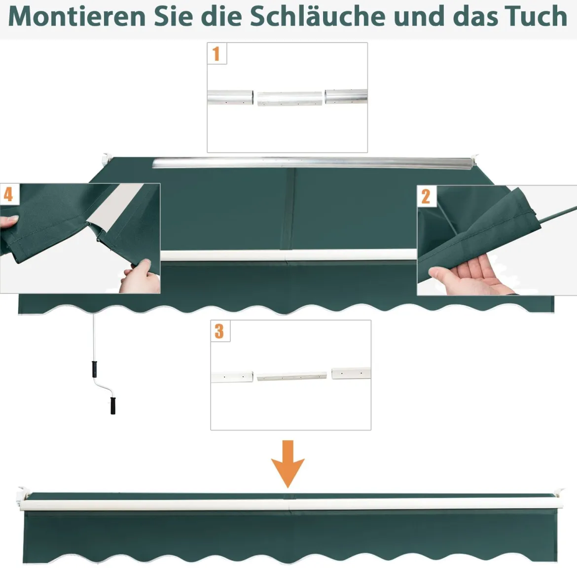 2,5 x 2 m Gelenkarmmarkise mit UV- & Wasserbeständigem Material & Kurbel