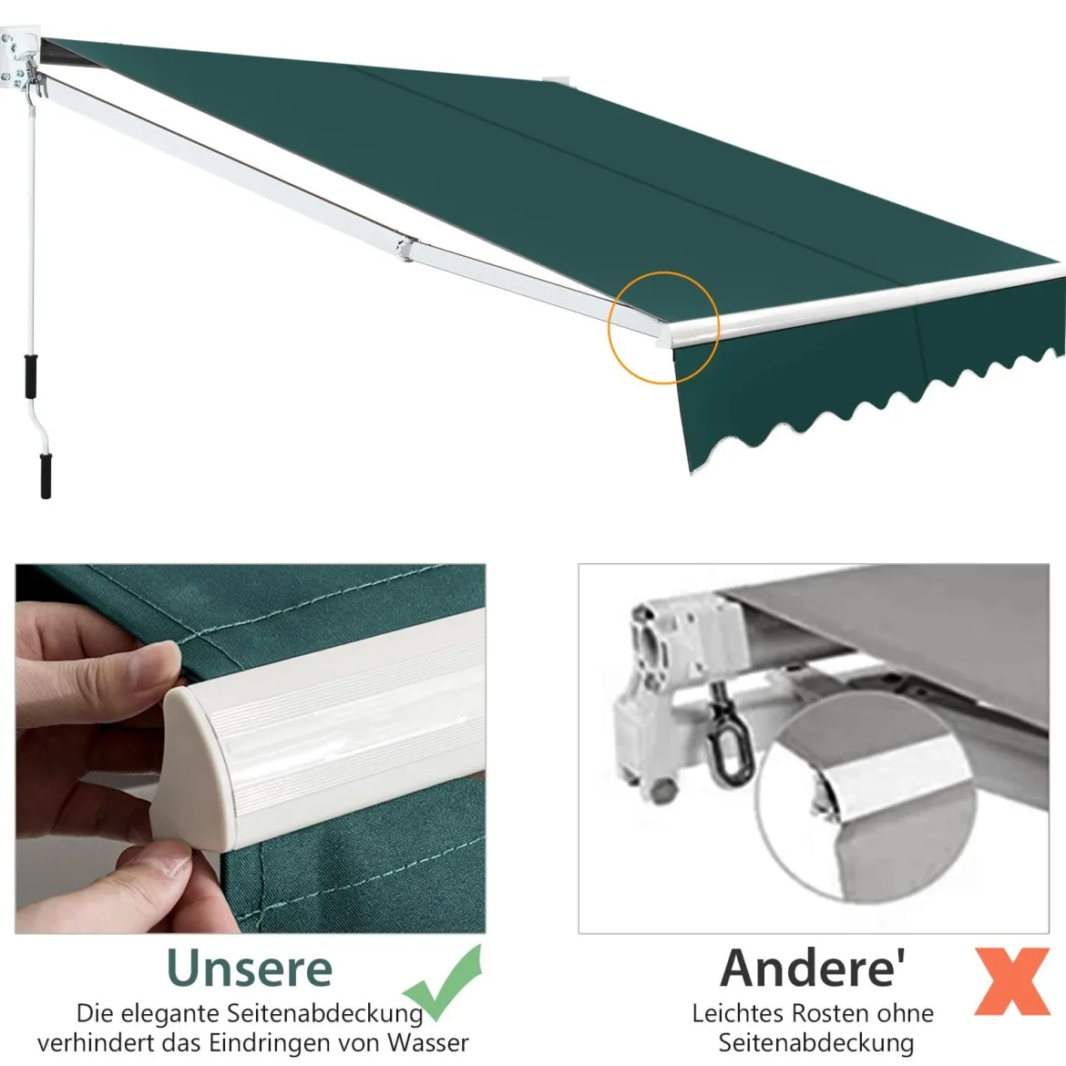 2,5 x 2 m Gelenkarmmarkise mit UV- & Wasserbeständigem Material & Kurbel