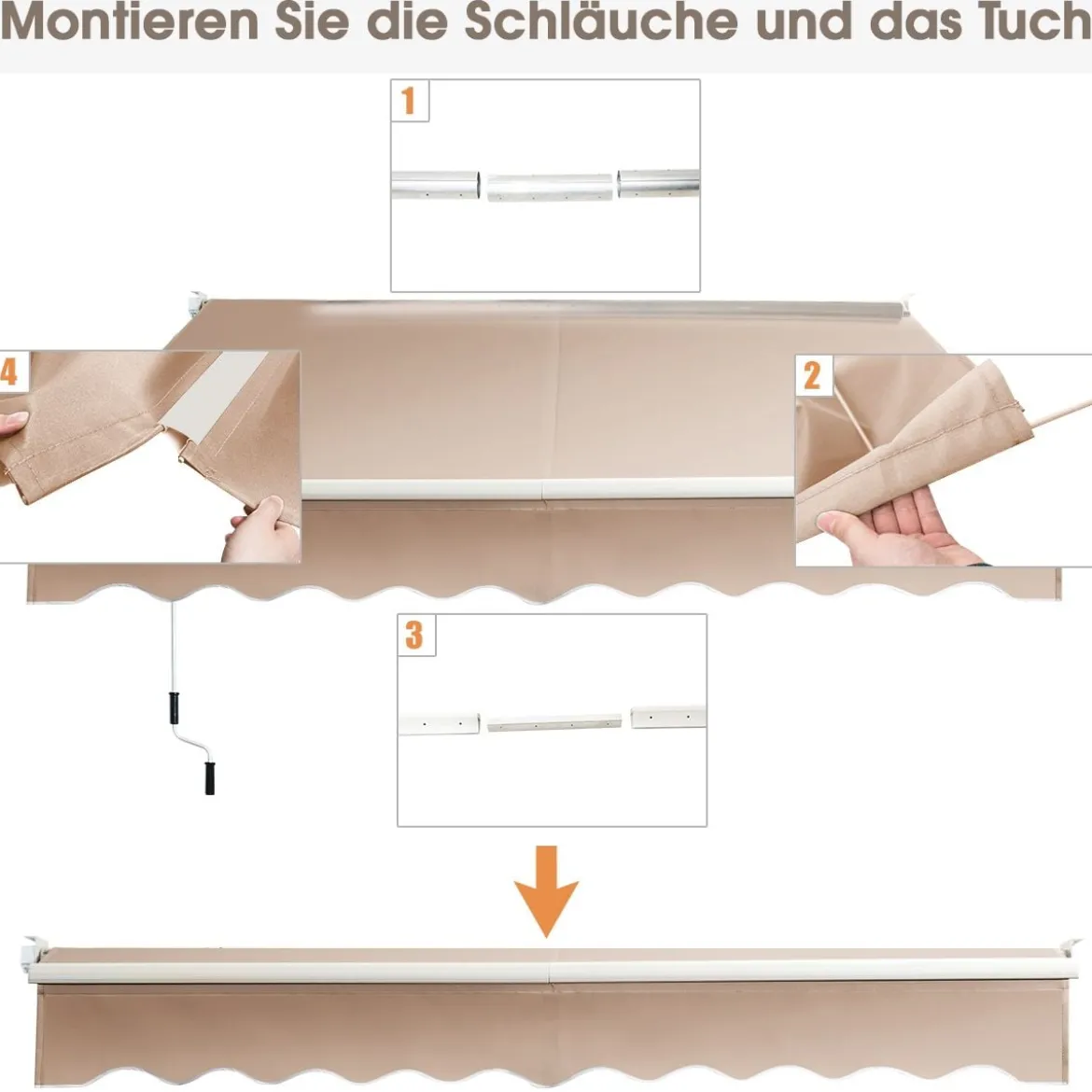 2,5 x 2 m Gelenkarmmarkise mit UV- & Wasserbeständigem Material & Kurbel