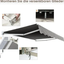2,5 x 2 m Gelenkarmmarkise mit UV- & Wasserbeständigem Material & Kurbel