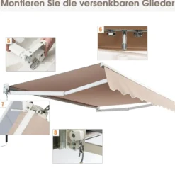 2,5 x 2 m Gelenkarmmarkise mit UV- & Wasserbeständigem Material & Kurbel