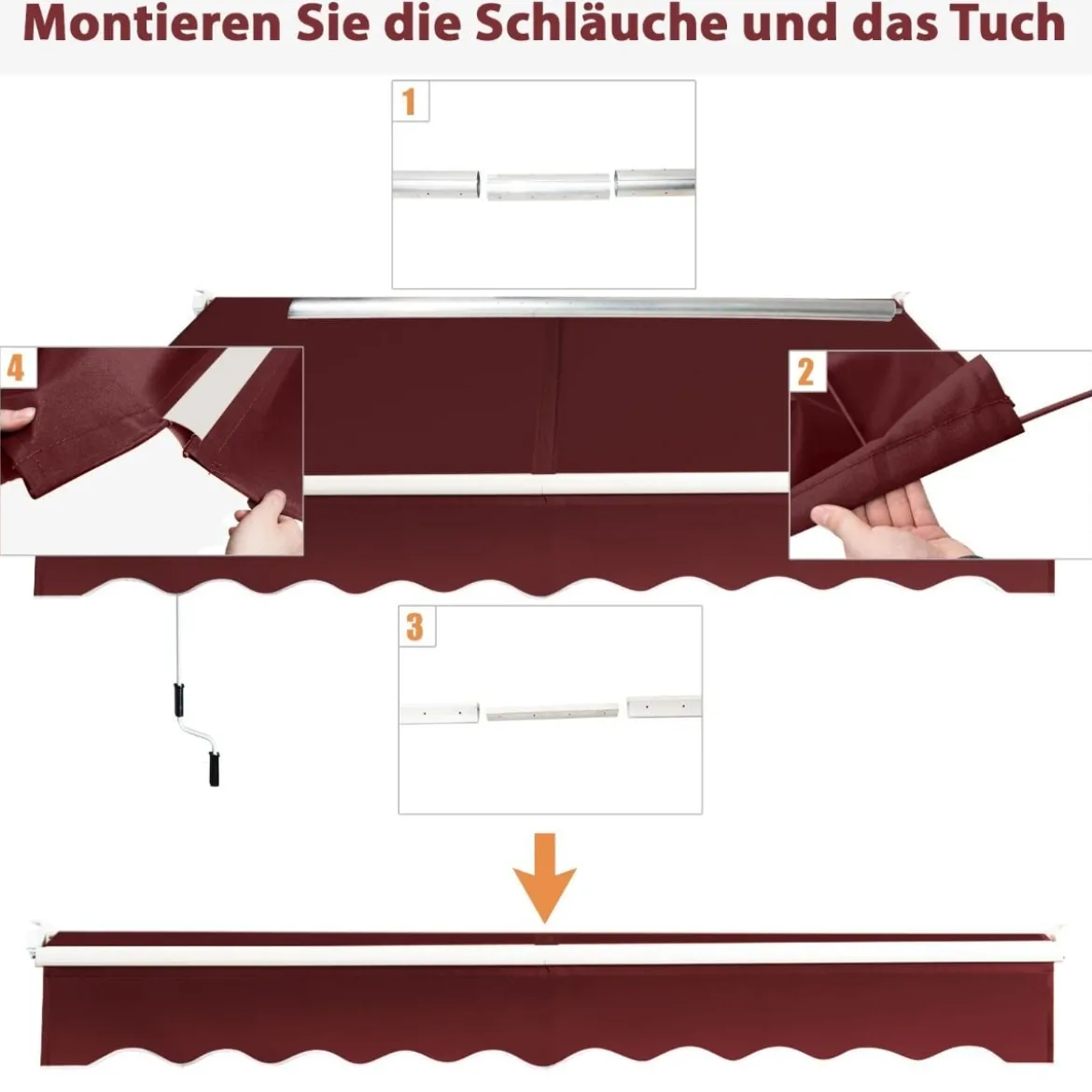 2,5 x 2 m Gelenkarmmarkise mit UV- & Wasserbeständigem Material & Kurbel