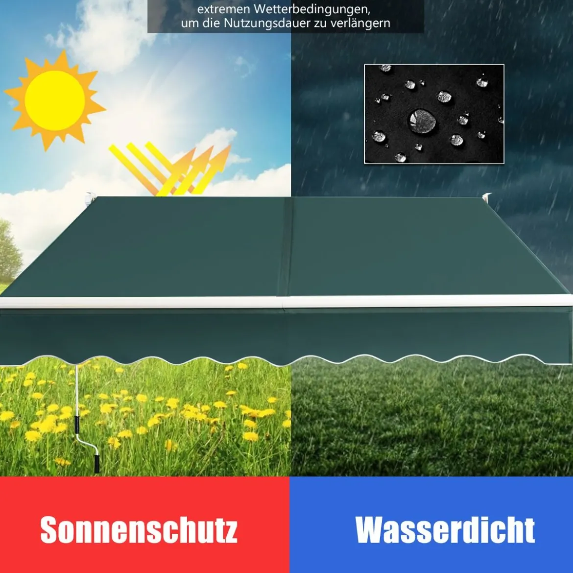 2,5 x 2 m Gelenkarmmarkise mit UV- & Wasserbeständigem Material & Kurbel
