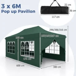 3 x 6 m Pavillon Faltpavillon mit 6 abnehmbaren Seitenwänden & Sandsäcke