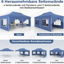3 x 6 m Pavillon Faltpavillon mit 6 abnehmbaren Seitenwänden & Sandsäcke