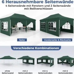 3 x 6 m Pavillon Faltpavillon mit 6 abnehmbaren Seitenwänden & Sandsäcke