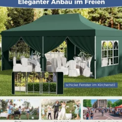 3 x 6 m Pavillon Faltpavillon mit 6 abnehmbaren Seitenwänden & Sandsäcke