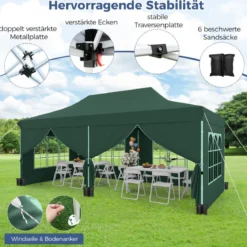 3 x 6 m Pavillon Faltpavillon mit 6 abnehmbaren Seitenwänden & Sandsäcke