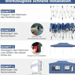 3 x 6 m Pavillon Faltpavillon mit 6 abnehmbaren Seitenwänden & Sandsäcke