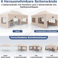 3 x 6 m Pavillon Faltpavillon mit 6 abnehmbaren Seitenwänden & Sandsäcke