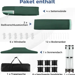 3 x 6 m Pavillon Faltpavillon mit 6 abnehmbaren Seitenwänden & Sandsäcke